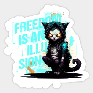 Cyberspace Cat Freedom is an Illusion Dark Background Sticker